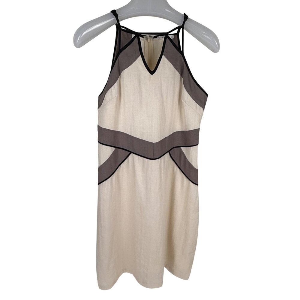 Esley Color-Block Halter Dress V-Neck Cream/Taupe Knee-Length Summer Cocktail